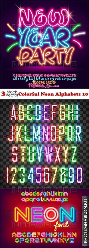 Vectors - Colorful Neon Alphabets 10