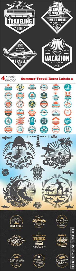 Векторный клипарт - Summer Travel Retro Labels 2