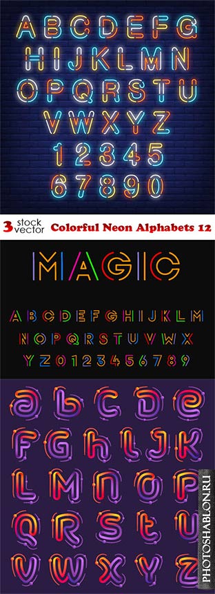 Vectors - Colorful Neon Alphabets 12