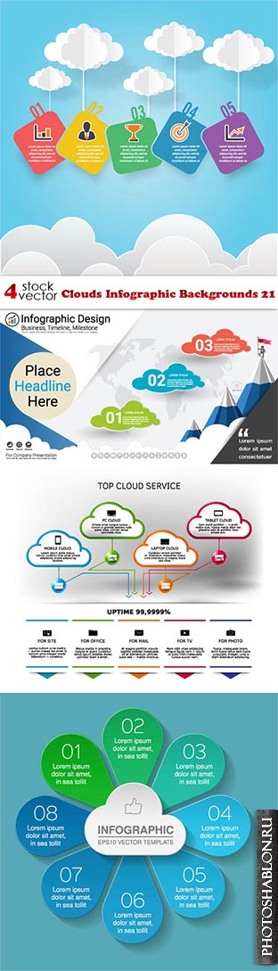 Vectors - Clouds Infographic Backgrounds 21