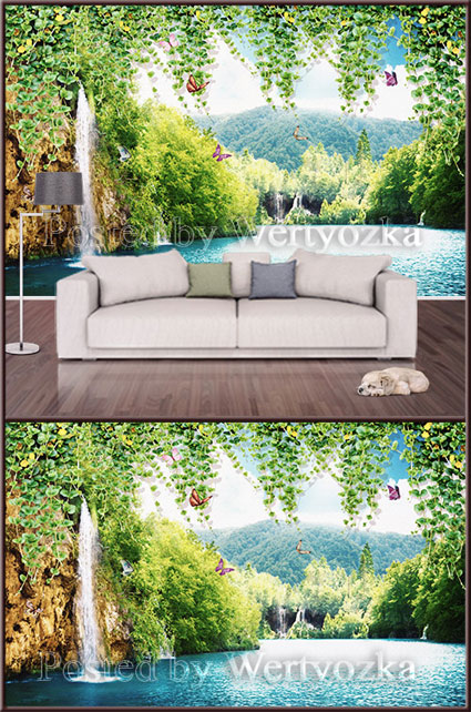 3D psd background wall waterfall nature | PSD иллюстрации | Многослойные  изображения для Photoshop